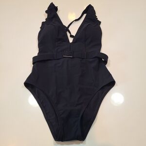 Skinnydippers One Piece Black Swimsuit with Belt in Size Medium